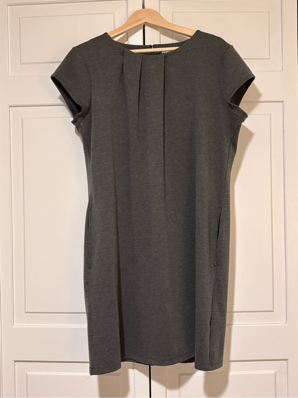 Lands' End Women's Short Sleeve Ponte Dress in Charcoal Gray